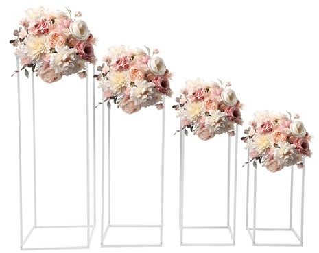 Supporti per fiori in metallo, 3 pezzi/4 pezzi quadrato alzatine colonna da pavimento, set di vasi geometrici, decorazione per allestimenti, per matrimoni, feste (Bianco, altezza 45/60/75/90 cm)