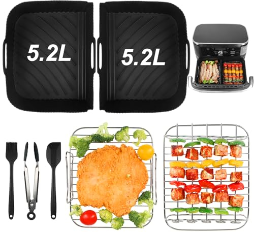 GINOYA Heißluftfritteuse Zubehör für Ninja AF500EU AF500EUCP, 7 Stück Luftfritteusen Einsätze für Ninja Foodi Flexdrawer 10,4 l Heißluftfritteuse AF500de, Große Airfryer Foodi dual Zone