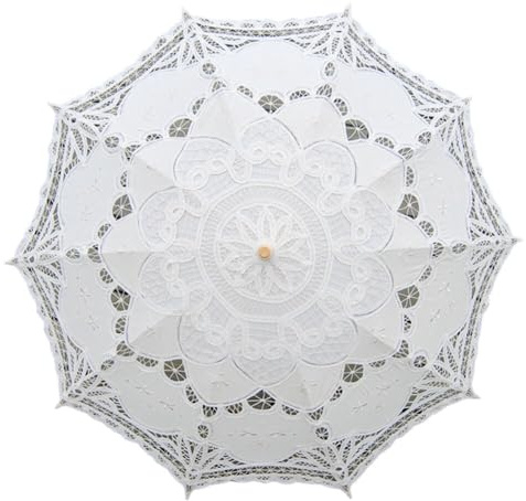 BYNYXI Hochzeitsschirm Spitze, Brautschirm Spitze Ivory Sonnenschutz Sonnenschirme mit Hohle Stickerei Vintage Brautschirm Sonnenschirm für Hochzeit Braut Fotografie Regenschirm Fotografie Requisiten