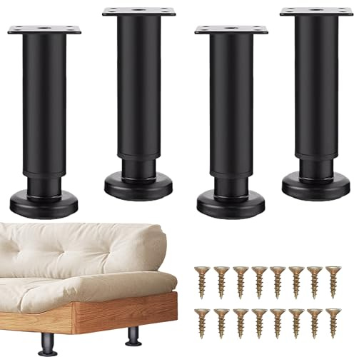 YUEMING 4Pcs Furniture Legs Adjustable, Retractable Bed Support Leg with Screws, Metal Sofa Replacement Support Feet Legs for Sofa Table Chair Desk Kitchen Cupboard Cabinets Legs Feet (18-30CM)