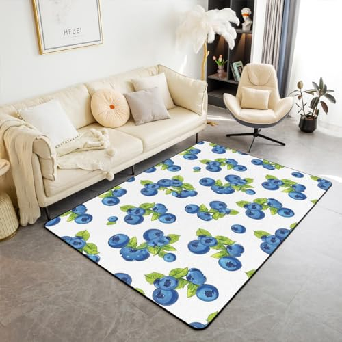 richhome Blueberry Tapis antidérapant pour salon, feuilles aquarelles, plantes, style rustique, 150 x 200 x 1 cm