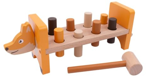 jumini Animal-Themed Hammer Bench, Pound a Peg, Hammering Toy, Montessori Inspired Gift for Toddlers & Children 12 months+ sustainably sourced and non-toxic paint (JU2202, Fox, JU2202)