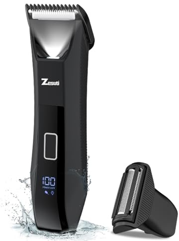 Zesuti 2-in-1 Manscape Trimmer for Men,Body & Groin Hair Trimmers for Men,Bikini Trimmer Women- Wet/Dry Electric Razors for Smooth No-Nick Shaving,IPX7 Waterproof Ball Shaver,LED Display,Black