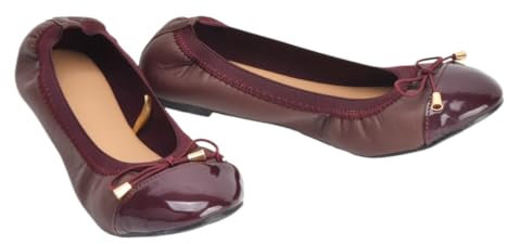 ERLINGO Stylish and Portable Folding Ballet Shoes Non-Slip Roll Up Flats for Women (Oxblood red,3)
