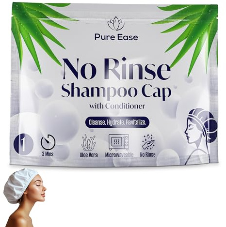 PureEase Shampoo Cap No Rinse - Shampoo Caps for Elderly - Easy to Use Hair Washing Aids for Disabled - Hair Wash Caps No Water Rinse Free Contains Aloe Vera (Pack of 1)