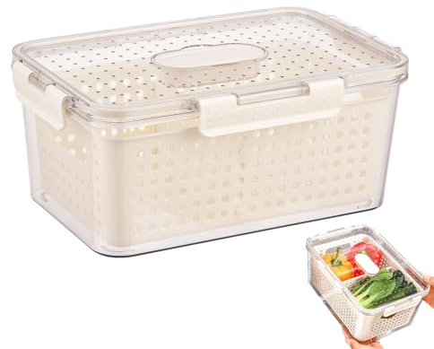 Qiwieod Colino per conservare alimenti, contenitori per frutta e verdura con coperchio, contenitore per frutta con colino per il frigorifero, organizer per frigorifero con griglia di scolapiatti