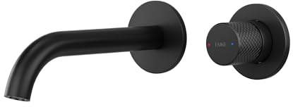 EMKE Waschtischarmatur, Unterputz, Schwarz, matt, 2 Löcher mit Belüfter, Einhebelmischer, moderner Wasserhahn, wassersparend, einfache Installation (281 x 140 x 65 mm)