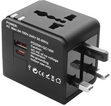 YAODHAOD Reiseadapter Weltweit 100-240V,Universal Reisestecker Adapter PD 20W +QC 18W USB-C USB-A，Travel Adapter für Deutschland USA UK Japan Thailand Australien