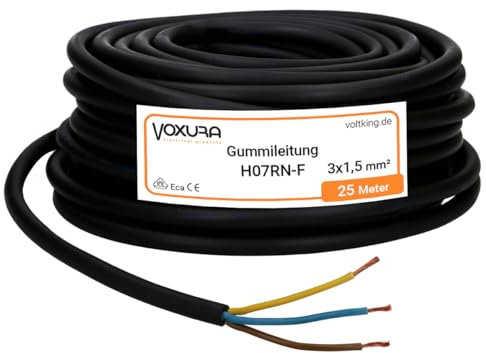Voxura H07RN-F 3x1,5 mm² 25 Meter Gummileitung flexibel mit Schutzleiter 3G1,5 UV-resistent ölbeständig für Außenbereich Campingkabel Baustellenkabel