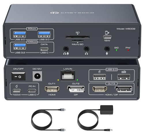 TJCXELE Displaylink Docking Station 3 Monitors HDMI DP,19-in-1 USB C Laptop Docking Station Triple Display 4K 60Hz with PD100W,10Gbps USBC/A Ethernet/Card Readers/Audio for M1 M2 M3 M4/Mac & Windows