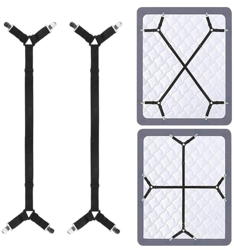 Mewtush 2 Pièces Tendeurs Draps Housse Réglables 60–270 cm, Sangles Élastiques avec Pinces Métalliques Solides, Attaches Draps Lit Antidérapantes, Fixation Universelle pour Matelas et Literie(Noir)