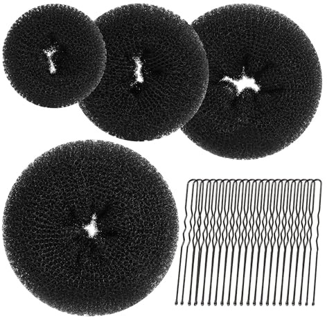 Juego de 4 almohadillas para moños, ayuda para peinados, 20 en forma de U, accesorio para el pelo, bailarinas, niños y niñas