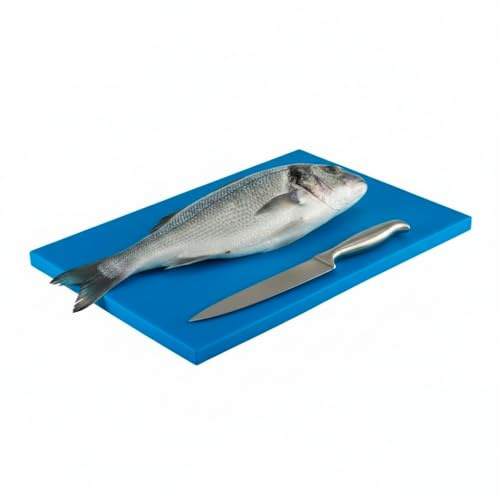 CABLEPELADO - Tabla de Cortar Profesional de Polietileno de Alta Densidad | Superficie para Pescados y Mariscos | Base Antideslizante con 4 Tacos | 40 x 30 x 1,5 cm | Azul