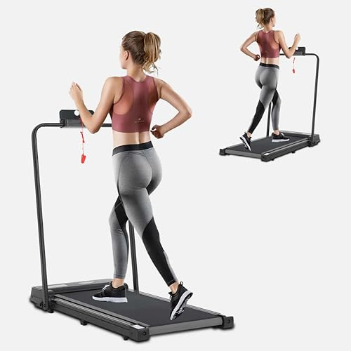 COSMO BUY Under Desk Walking Pad Treadmill with Handle Bar, 2HP Quite Motor, Adjustable Speed 1-8 Km/H, LED Display,Remote & Panel Control, Foldable,Portable,Lightweight, Treadmill for Home/Office/Gym