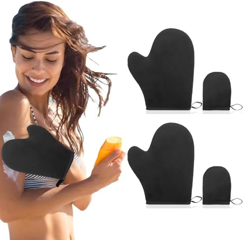 4Pcs Self-Tanners Application Mitt, Self-Tanning Mitts for Lotion Mousse Face Body Sunless, Tan Mitts Applicator Reusable Summer Tanning Mitt (Black)