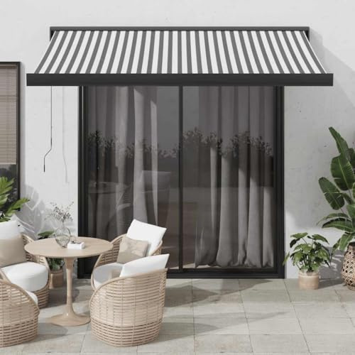 Qnhdfrt Gelenkarmmarkise Anthrazit Weiß 3,5x2,5 m Einziehbarer Sonnenschutz mit Aluminiumrahmen und UV-beständigem Stoff für Balkon Terrasse Garten