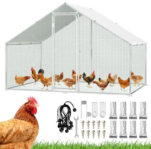 Eikuavons Hühnerstall Freilaufgehege, 3x2x2m mit Sicherheitsschloss und Wasserdichtes PE-Farbtuch, Schnell zu reinigen, Freigehege für Hühner,Vogelkäfig, Kleintiere & Pflanzen