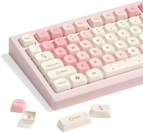 LQXQ Touches PBT 143, Profile MOA Dye-Sublimation, ANSI/ISO UK, Sakura | pour 61/64/68/84/87/100/104/108 pour Cherry MX Claviers, Rose (Seulement Touches)