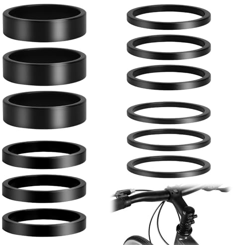 Fahrrad Vorbau Spacer Set 12 Stück CNC Distanzringe aus Aluminium 2/3/5/10mm für präzise Lenker-Erhöhung Lenker Distanzstück 28.6mm geeignet für MTB BMX Rennrad Steuersatz 1 1/8 Ahead Vorbau