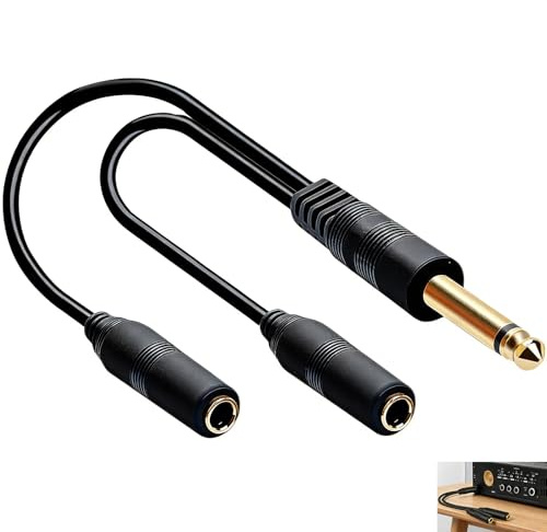 Cavo splitter da 6,35 mm, cavo jack 6.35 stereo maschio a 2 femmine, separatore audio TRS maschio a 2 jack femmina stereo, Y ad alta fedeltà, rame OFC schermato, per cuffie, interfaccia audio, 30 cm
