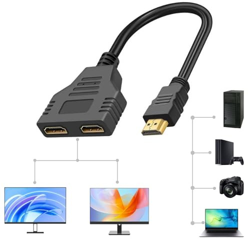 BaZuyunMd Répartiteur HDMI 1 x 2, multiplicateur de signal 4K, 1 entrée 2 sorties, compatible HDCP 1.4, pour téléviseurs LED, écrans LCD et projecteurs