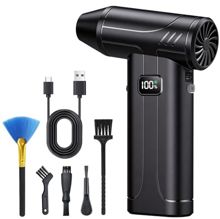 GlauStalos Compressed Air Duster 6 Speeds 100000RPM, Electric Air Duster with Assist Light, Cordless Rechargeable Air Blower, Mini Turbo Fan for Cleaning PC, Keyboard, House, Outdoor & Car