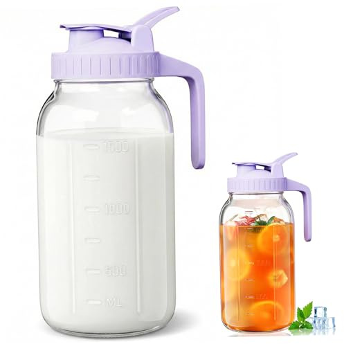 Pichet à lait maternel en verre avec bouchon à rabat et bec verseur, mélange de formule étanche, passe au réfrigérateur et au congélateur 1,8 l