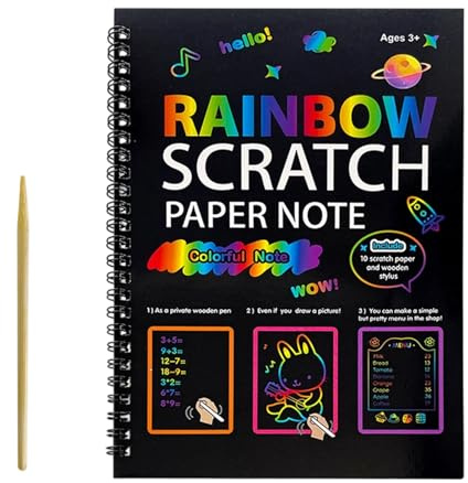 Regenbogen Kratzbilder - Set | Scratch Craft Paper Note Books | Für Schüler Kindergarten Schule, Ideal für Flugzeug Reise, Buntes Design, DIY Kunstprojekt, Weihnachten Party Mitbringsel, Bunt