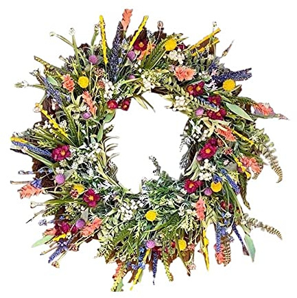 Ganzjähriger Türkranz für den Außenbereich rühlings- und Sommerkranz mit Wildblumen Mehrzweckgirlande Frühlingskranz für den Frühling Dekoration Café und Garten (35cm)