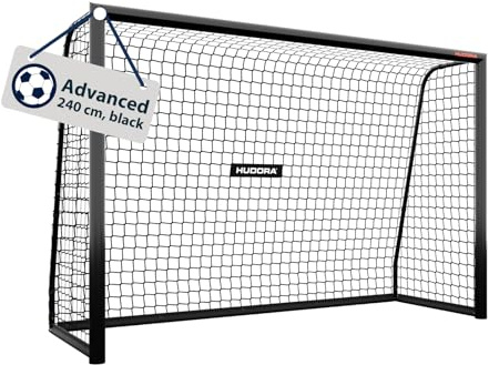 HUDORA Fußballtor Advanced – Outdoor Fußballtor mit robustem Stahlrahmen und wetterfestem Netz – schneller Aufbau Dank klick-System – stabiles Tor für Kinder, Jugendliche & Erwachsene – schwarz
