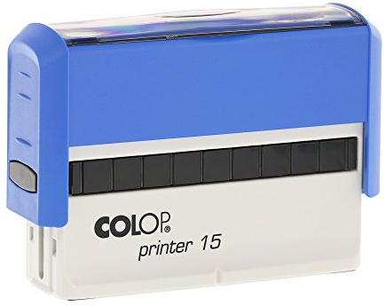 stempel-fabrik – Colop Printer 15 BLAU Stempel mit Wunschtext personalisieren – Selbstfärbestempel als Namensstempel, Adressstempel, Firmenstempel & Co zu verwenden (69 x 10 mm | 2 Zeilen | Blau)