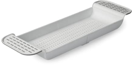 Blue Canyon Extendable Over Bath Rack| Durable Plastic Shower Caddy| Convenient Bathroom Storage for Soaps, Sponges, Bath Bombs & Glasses of Bubbly| (Slate) (17 x 77 x 6 cm, White)