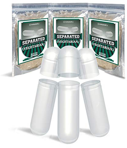 WANANFU Cápsulas Vacías Vegetales Separadas Tamaño 00 (1000 piezas), Compatible con la máquina llenadora de cápsulas tamaño 00
