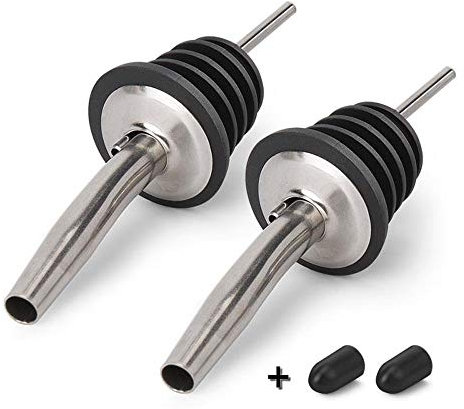 BALTRE 2 vertedores de acero inoxidable, vertedor de botellas de vino Speed, boquilla cónica de aceite de oliva y vinagre, adecuado para boca de botella de aproximadamente 3/4 pulgadas, con tapas