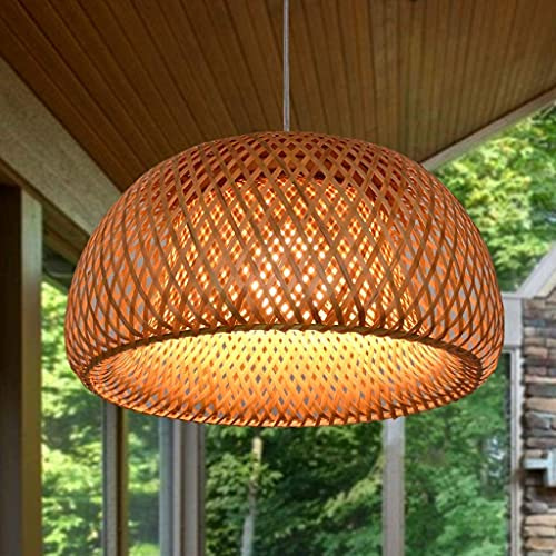 Pendellampe E27 Vintage Hängeleuchte Natürlichen Bambus Gewebt Rattan Retro Industrial Pendelleuchten Höhenverstellbar Hängelampe Restaurant Teestube Cafe Lampenschirm Kronleuchter Leuchten A 60cm