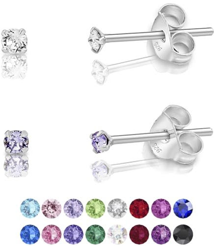 Set di Orecchini Argento 925 - Orecchini Punto Luce Argento 925 con Brillantini di Cristallo - Orecchini Donna Piccoli - Orecchini a Perno - Orecchini Colorati - Orecchini Diamante e Lilla/Lavanda