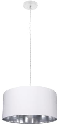 LEDKIA Pendelleuchte Leinen Reflect Weiß | E27 Fassung für vielseitige Beleuchtung | Modernes Design für Wohnzimmer, Küche, Schlafzimmer | Einstellbare Länge