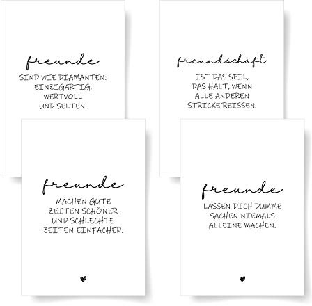 Donari® Postkarten 4er Set DIN A6 • Hochwerige Postkarten mit Sprüchen • Postkartenset in edlem Design Schwarz Weiß • Freunde Karten mit Sprüchen (Freunde)