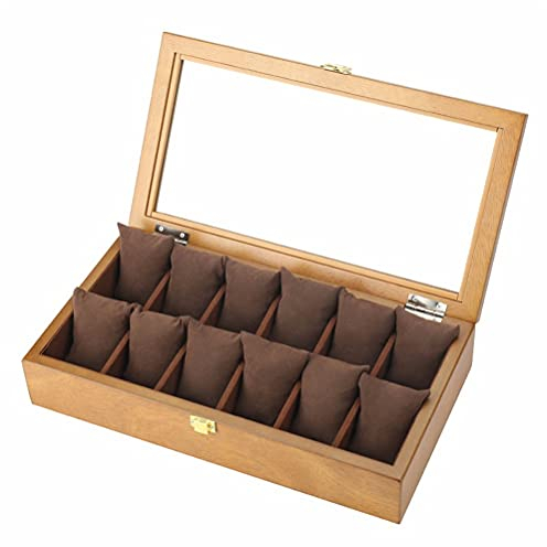 ACMHNC Uhrenbox Herren Holz Uhrenkasten 12 Uhren Aufbewahrungsbox Damen Schmuckkasten Uhrenschatulle mit Transparent Glasdeckel und Abnehmbare Kissen