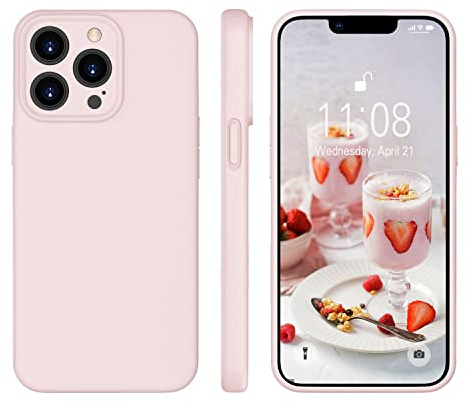 ORDA für iPhone 13 Pro Hülle Silikon mit Trageband, Neu Rosa | Ultra Dünn Slim mit Microfiber, Stoßfes Kratzfeste, Vollständiger Kameraschutz