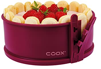 coox Molde desmontable con fondo de cristal de 18 cm en color rojo oscuro, hornear y servir directamente en la placa de cristal, no es necesario trasladar