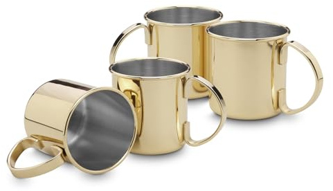 ECHTWERK Moscow Mule Becherset, 4-tlg, Bruchsichere Edelstahl-Gläser, Cocktail-Set, Cocktailgläser perfekt für Gin, Vodka, Bier und Kaltgetränke, Geschenkset, Gold-Edition, 480 ml