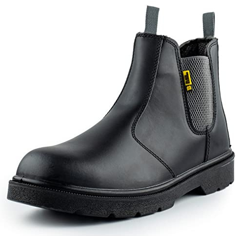 Black Hammer Men's Chelsea Safety Work Boots Smooth Leather Steel Toe Cap Utility Pull-On Footwear for Outdoor & Indoor Construction Dealer Shoes Workwear Ideal for Everyday Jobs 1600 S3 SRC (11 UK)