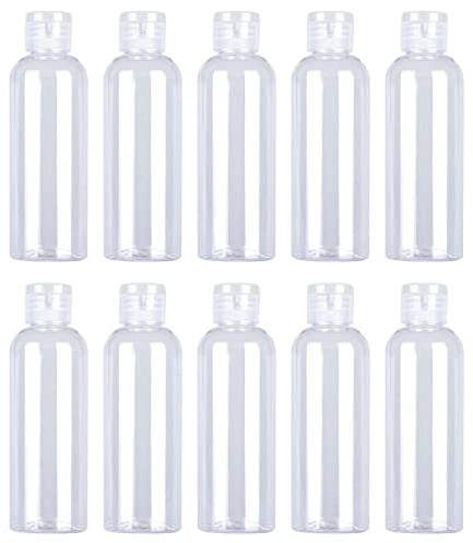 MOSTFUN 10 Pcs Flacon Voyage Transparent, Flacon 100ml Avion, avec Étiquette Autocollant, Bouteille Vide Voyage, pour Cosmétiques, Lotion, Crème, Shampoing, Gel Douche, Vacances