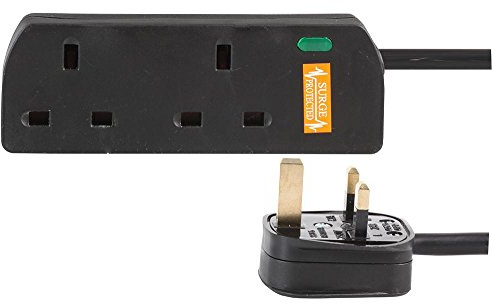 Ex-Pro 2 Gang Way Surge Protected Extension Lead, 3m, Black