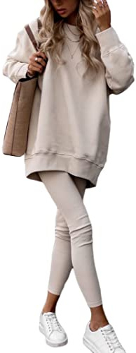 Onsoyours Damen Trainingsanzug Sportanzug Mode 2-teiliges Set Langarm Sweatshirt Top + Lange Hose mit Kordelzug Jogginganzug Sportbekleidung Freizeitbekleidung Outfit