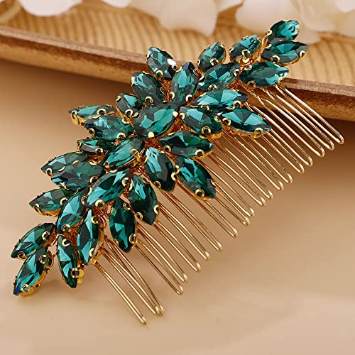 Chargances Kristall Braut Haarkamm Malachit Grün Hochzeit Strass Haarkamm Mode Haarspange Handarbeit Haarschmuck für Braut Hochzeit Abschlussball Blumenmädchen Kopfschmuck (Malachitgrün)