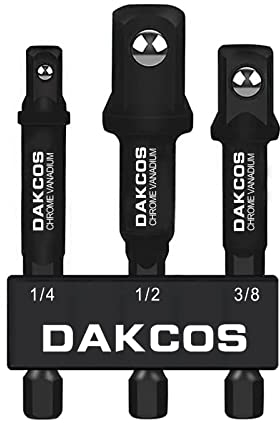 DAKCOS Stecknuss Adapter Sechskant auf 1/4 3/8 1/2 Vierkant aus CR-MO, Bit-Halter
