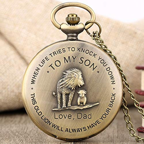 ADJAN A MI Hijo Película Famosa El Rey León Cubierta Colgante Cuarzo Reloj de Bolsillo Hombres Collar de Bronce Retro Reloj de Cadena Regalos para niños Hijo