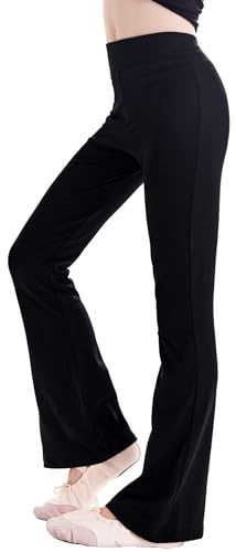 Phoeswan Girls Athletic Leggings, Soft Stretchy Bell Bottoms for Girls 10-11, Full Length Jazz Dance Pants for Dance, Yoga Black
